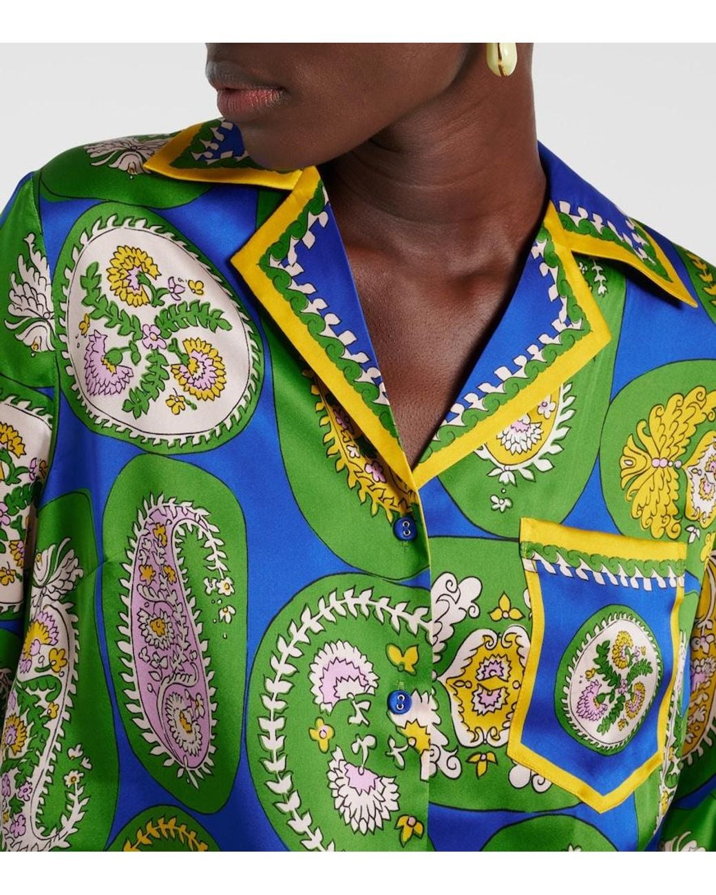 ALÉMAIS Green Printed Silk Satin Shirt