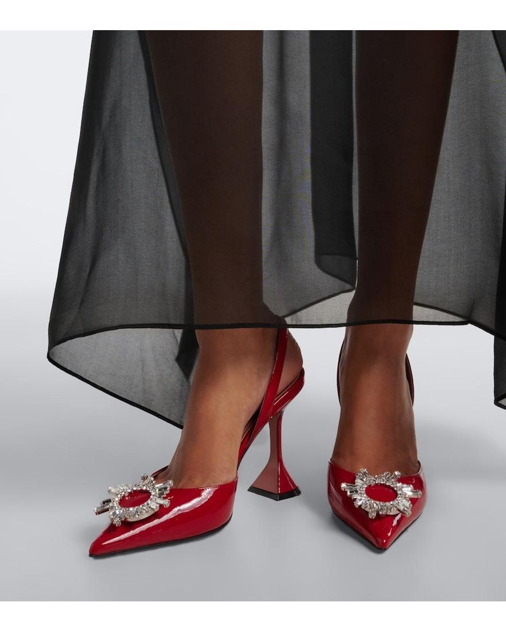 AMINA MUADDI Red Begum Embellished Leather Slingback Pumps