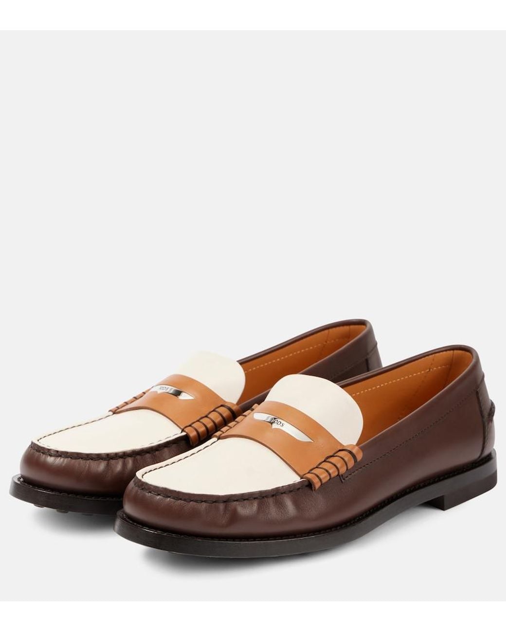 Tod's Brown Colorblocked Leather Penny Loafers