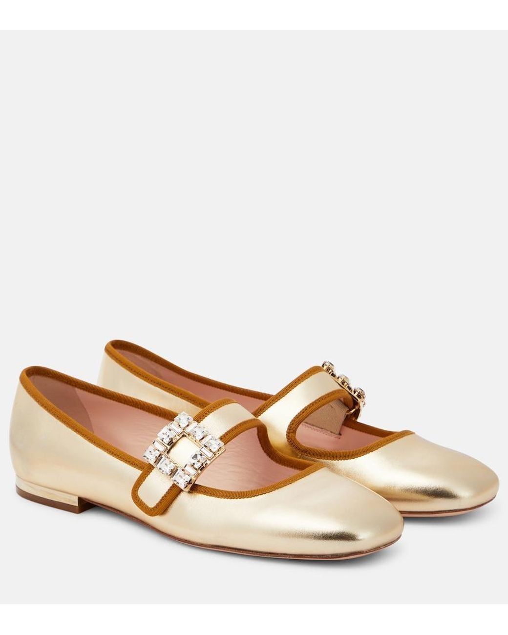 Roger Vivier Brown Tres Vivier Metallic Leather Ballet Flats