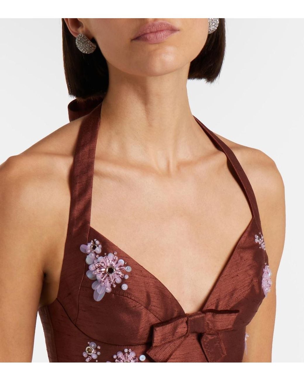 ShuShu/Tong Red Embellished Halterneck Crop Top