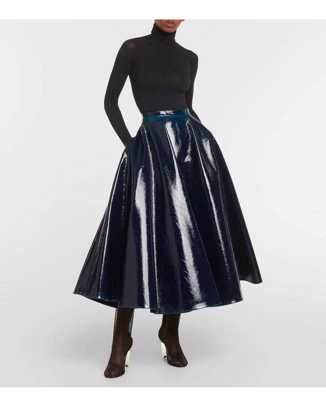 Alaïa Blue Coated Wool-Blend Midi Skirt