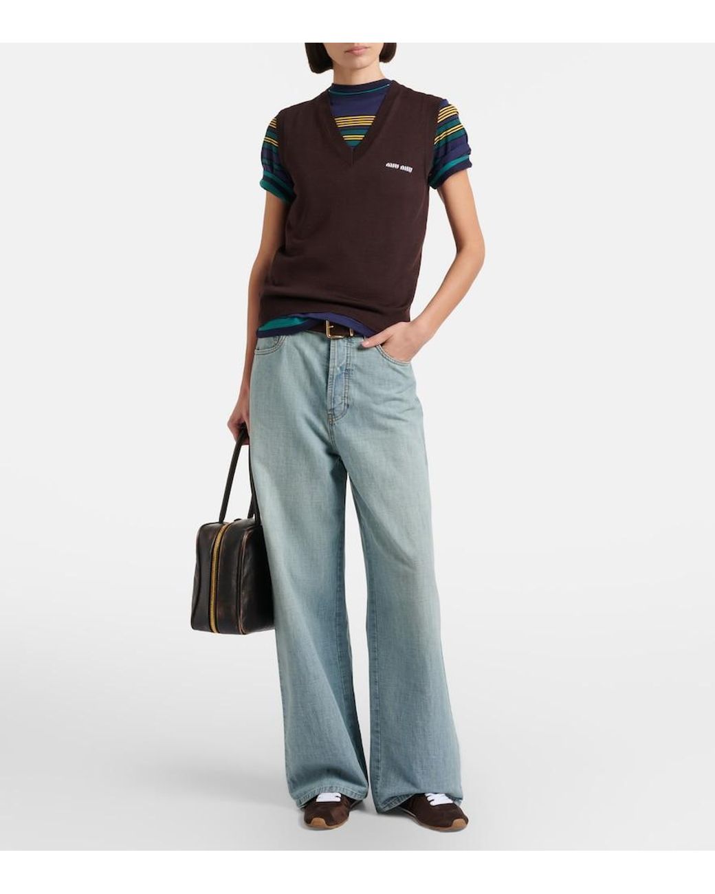 Miu Miu Brown Logo Virgin Wool Sweater Vest