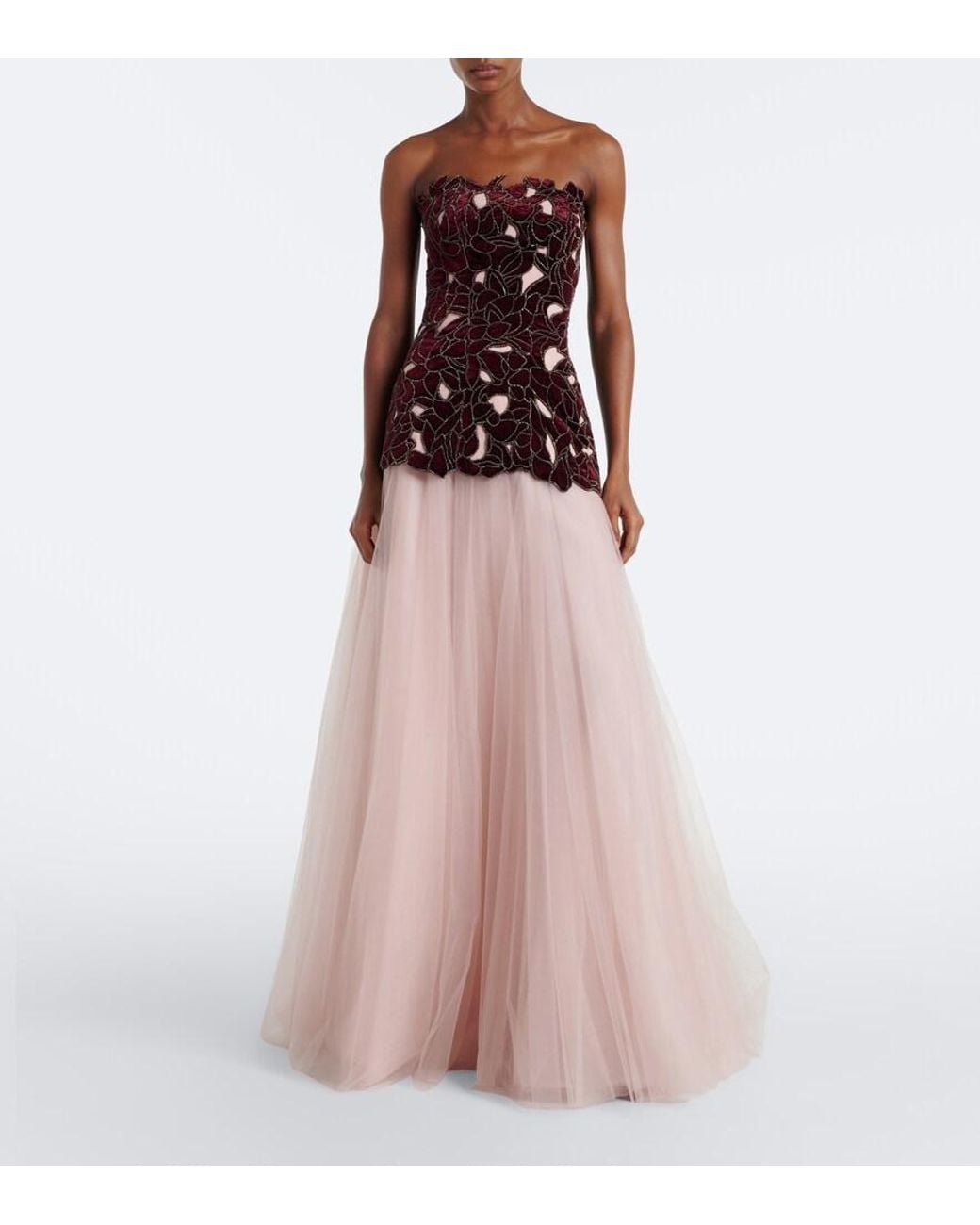 Costarellos Pink Alessi Embellished Velvet And Tulle Gown