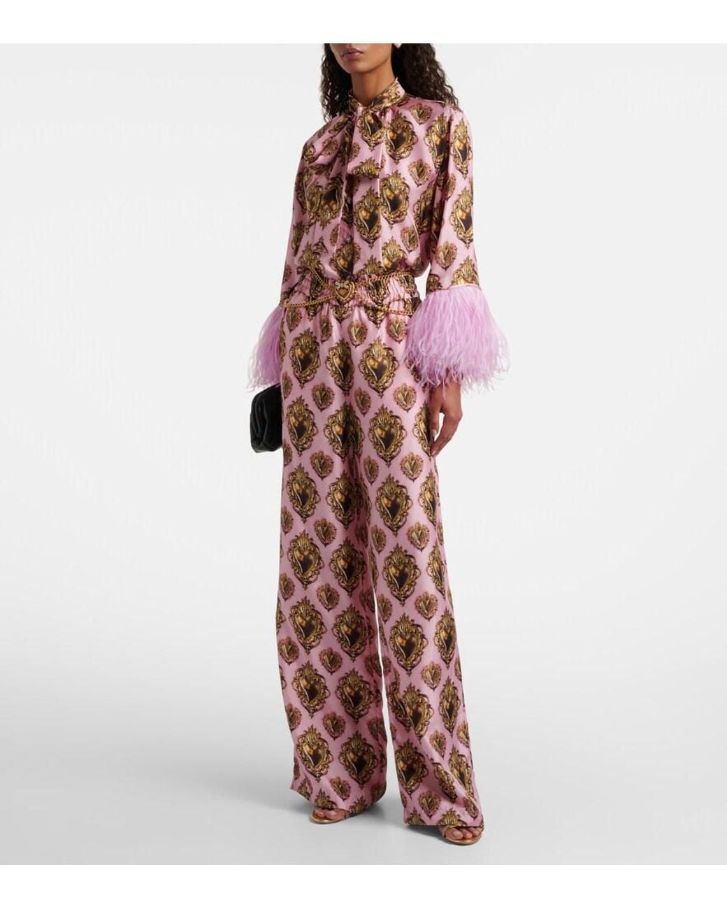 Dolce & Gabbana Pink Printed High-Rise Silk Palazzo Pants