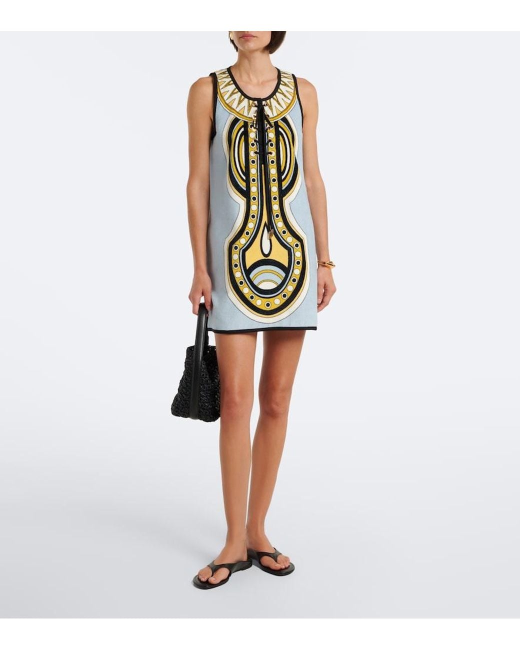 LaDoubleJ Green Totem Printed Cotton Minidress