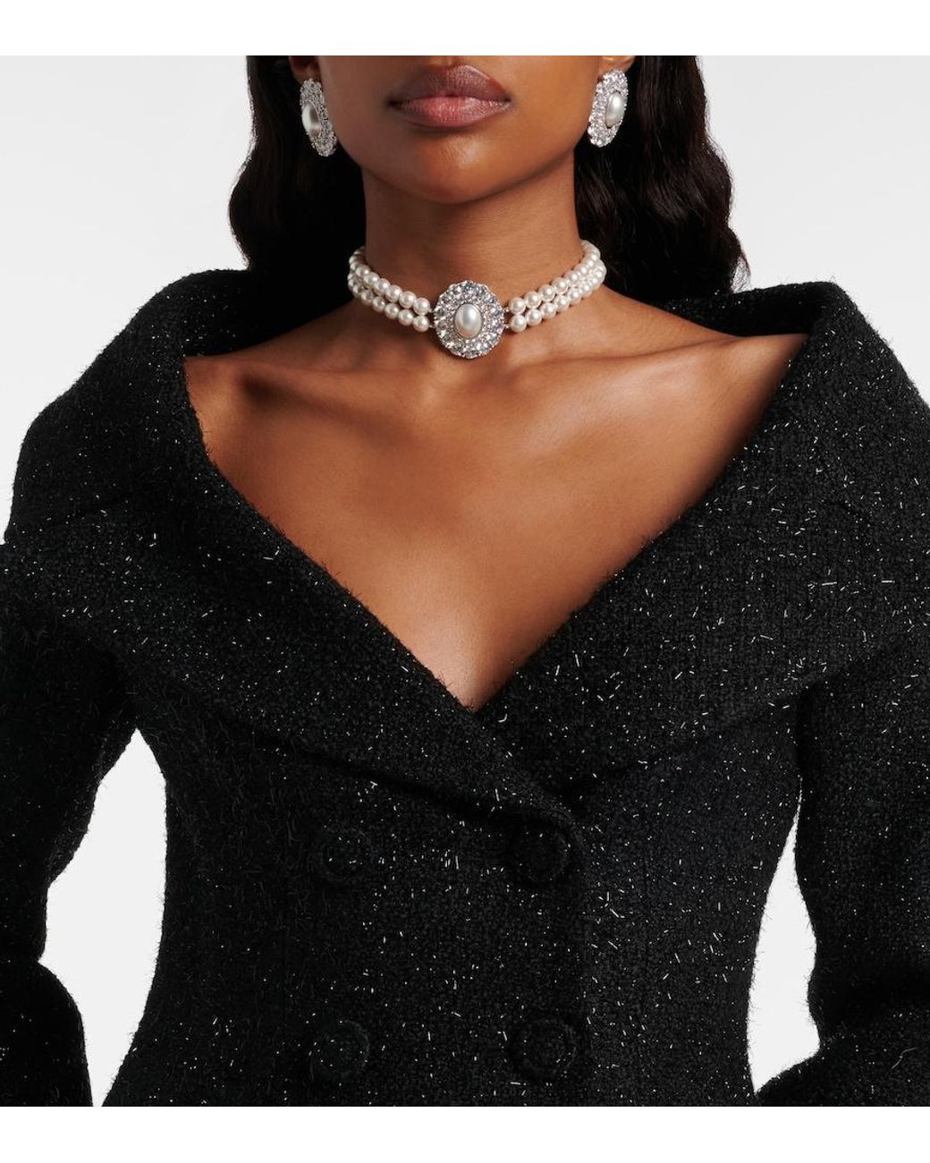 Self-Portrait Natural Crystal-Embellished Faux Pearl Choker