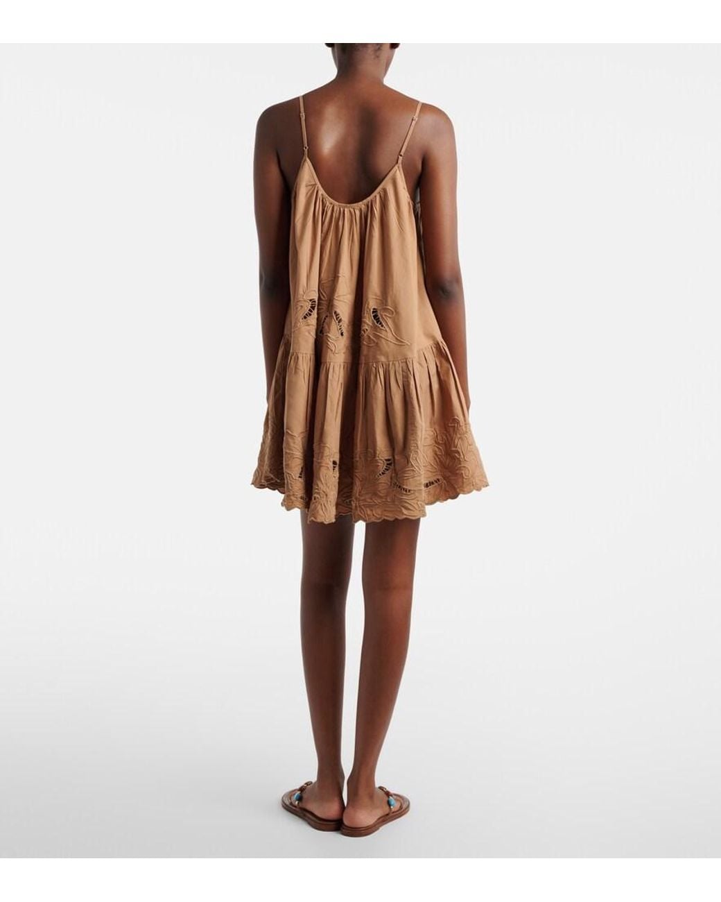 Juliet Dunn Brown Embroidered Cotton Minidress