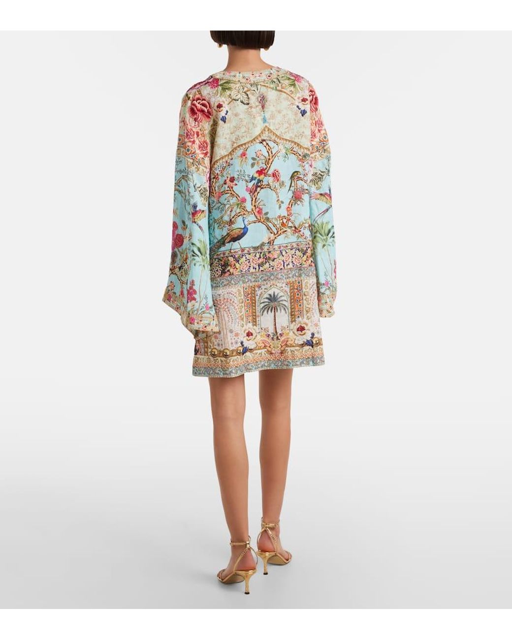 Camilla Multicolor Embellished Printed Ring-Detail Linen Kaftan