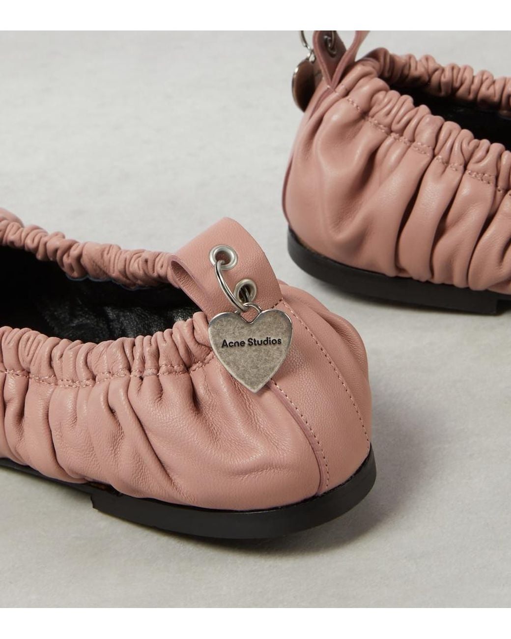 Acne Pink Bow-Detail Leather Ballet Flats