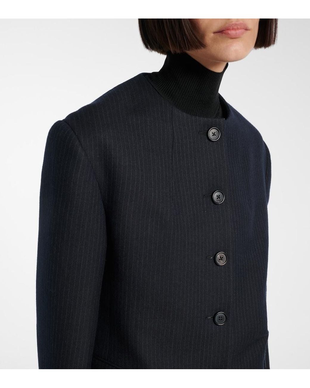 Khaite Blue Jameson Pinstripe Wool-Blend Jacket