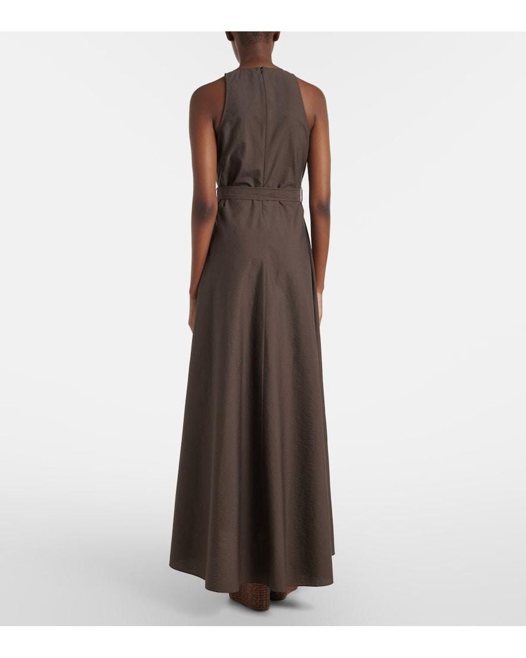 Brunello Cucinelli Brown Belted Cotton-Blend Maxi Dress