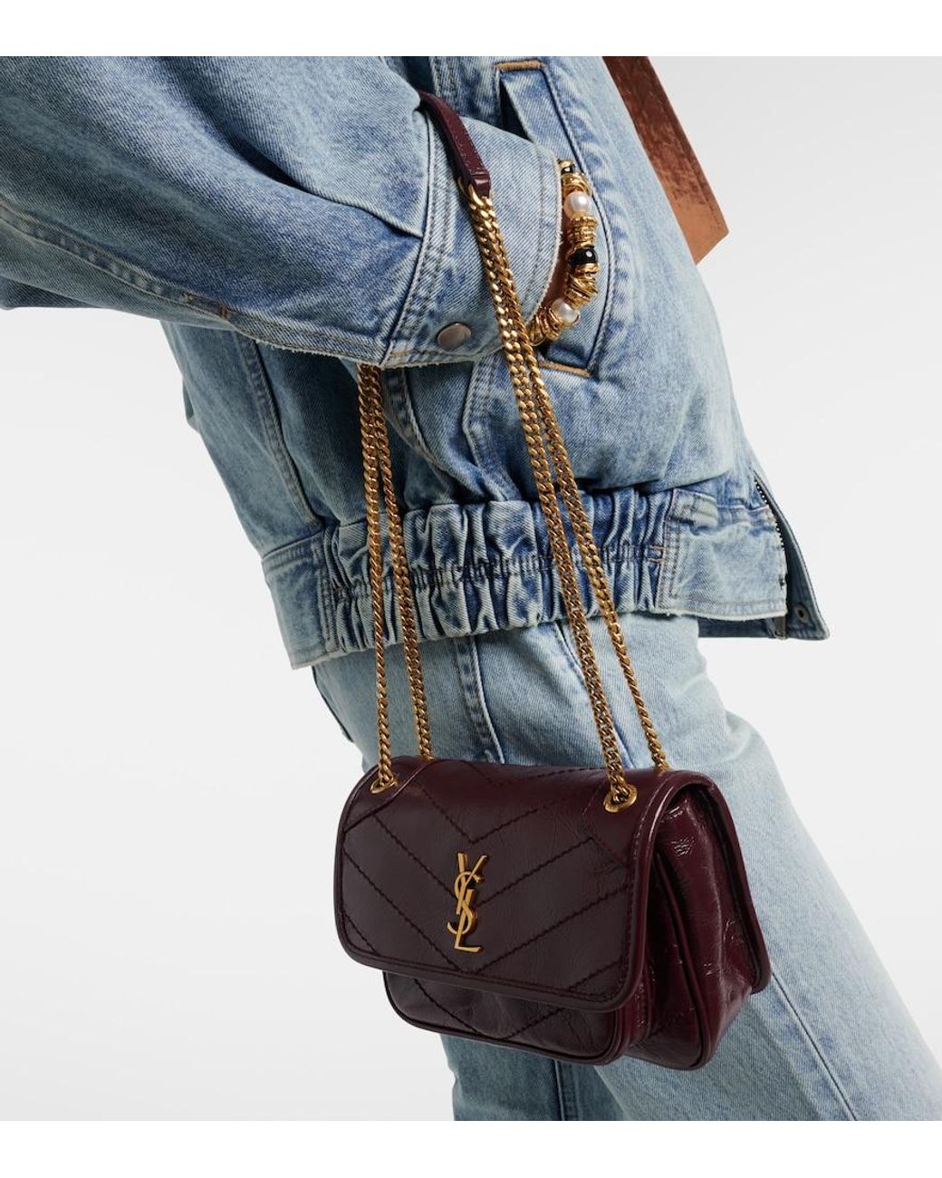 Saint Laurent Red Niki Cassandre Mini Leather Shoulder Bag