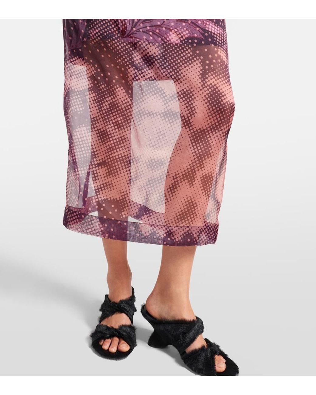Dries Van Noten Purple Layered Printed Silk-Blend Midi Skirt
