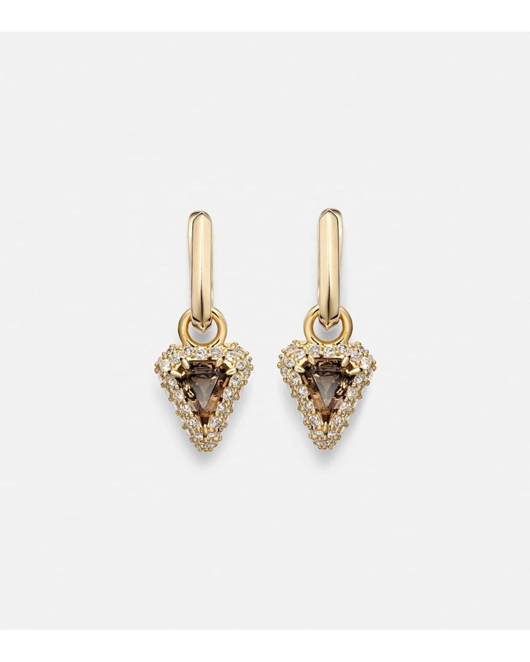 STONE AND STRAND White Power 14Kt Huggie Earrings With Diamonds And Garnet