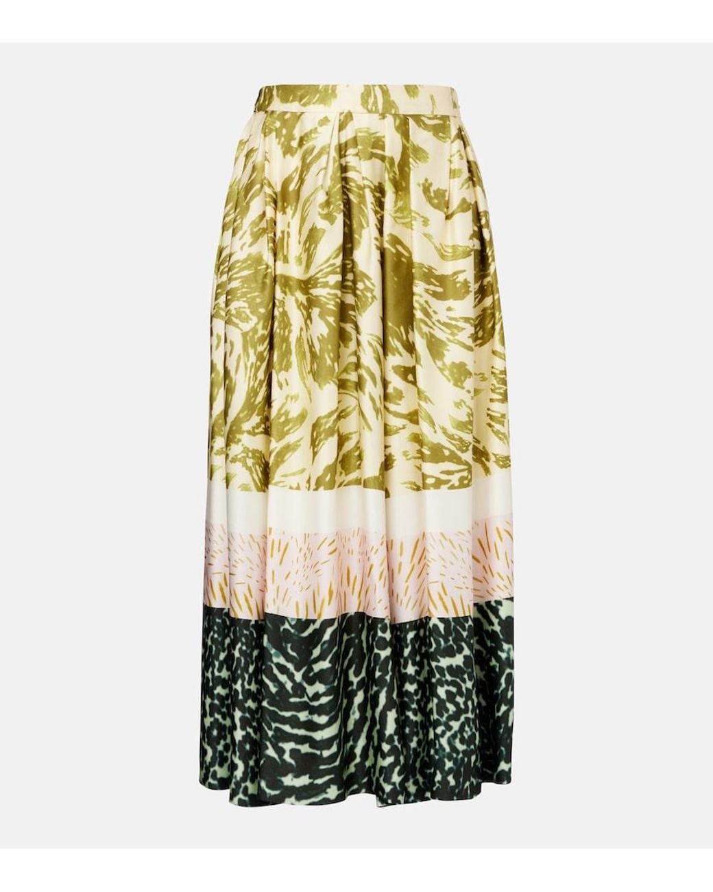 Dries Van Noten Metallic Printed Satin Midi Skirt