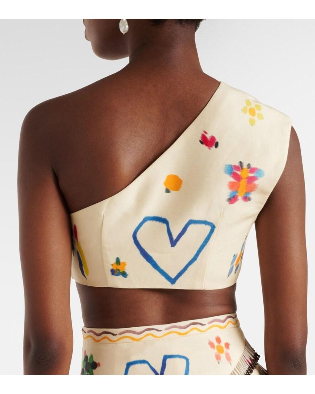 ALÉMAIS Metallic Sidi Printed Linen-Blend Crop Top
