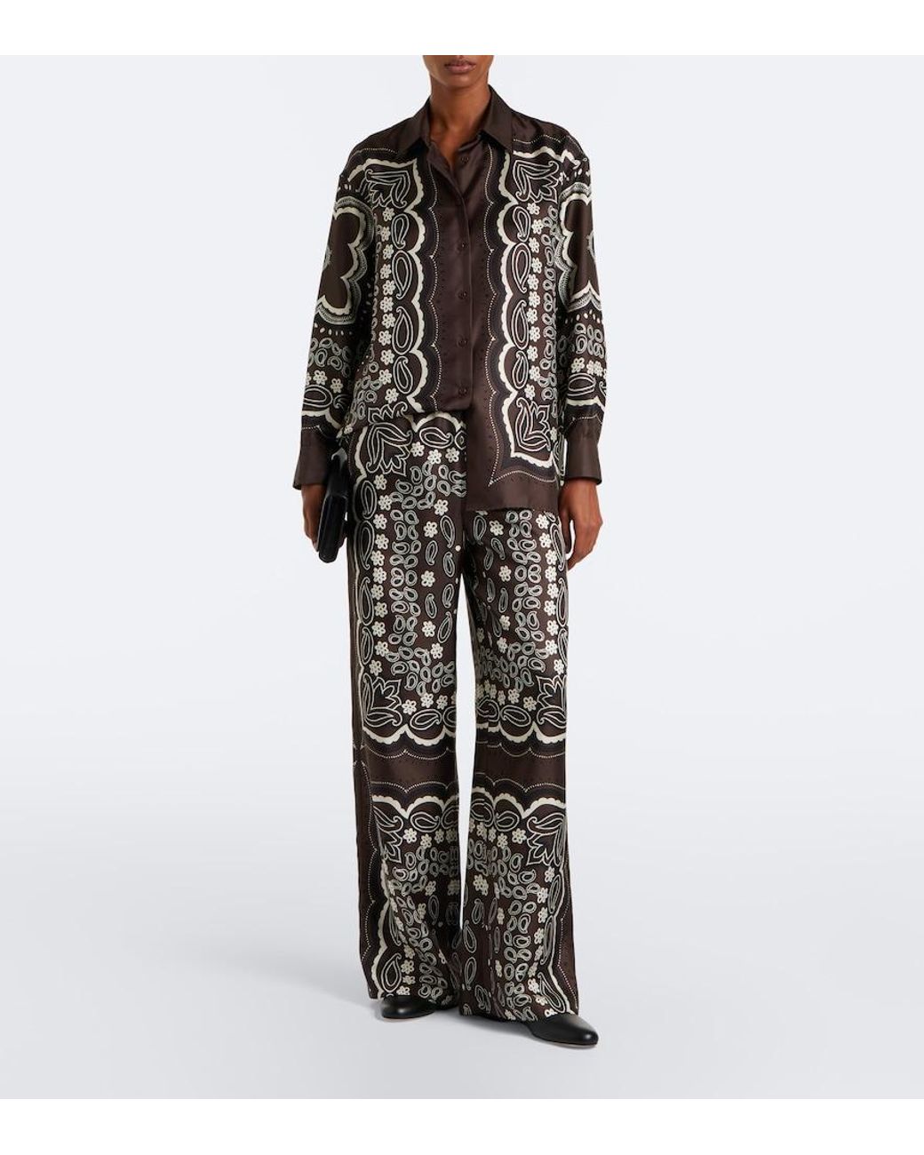 Nili Lotan Black Morgan Printed Silk Twill Wide-Leg Pants