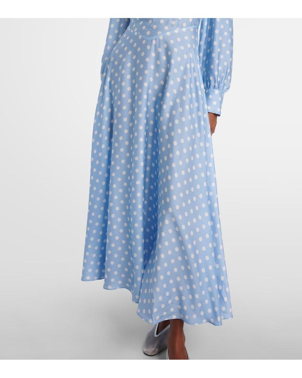 Posse Blue Tilly Polka-Dot Satin Midi Dress