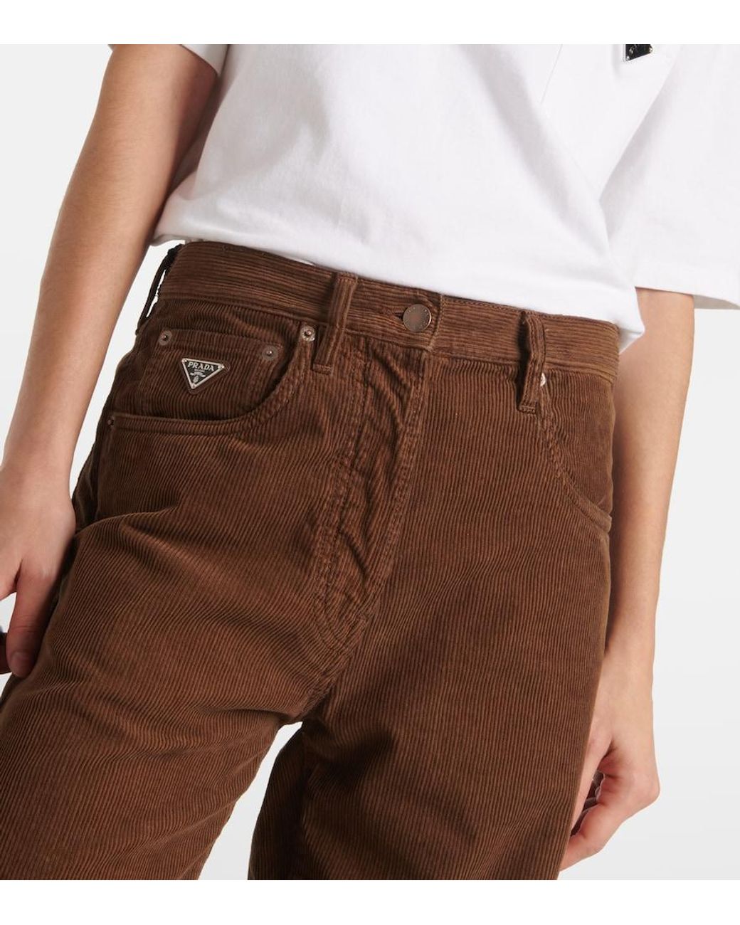 Prada Brown Cotton Corduroy Wide-Leg Pants