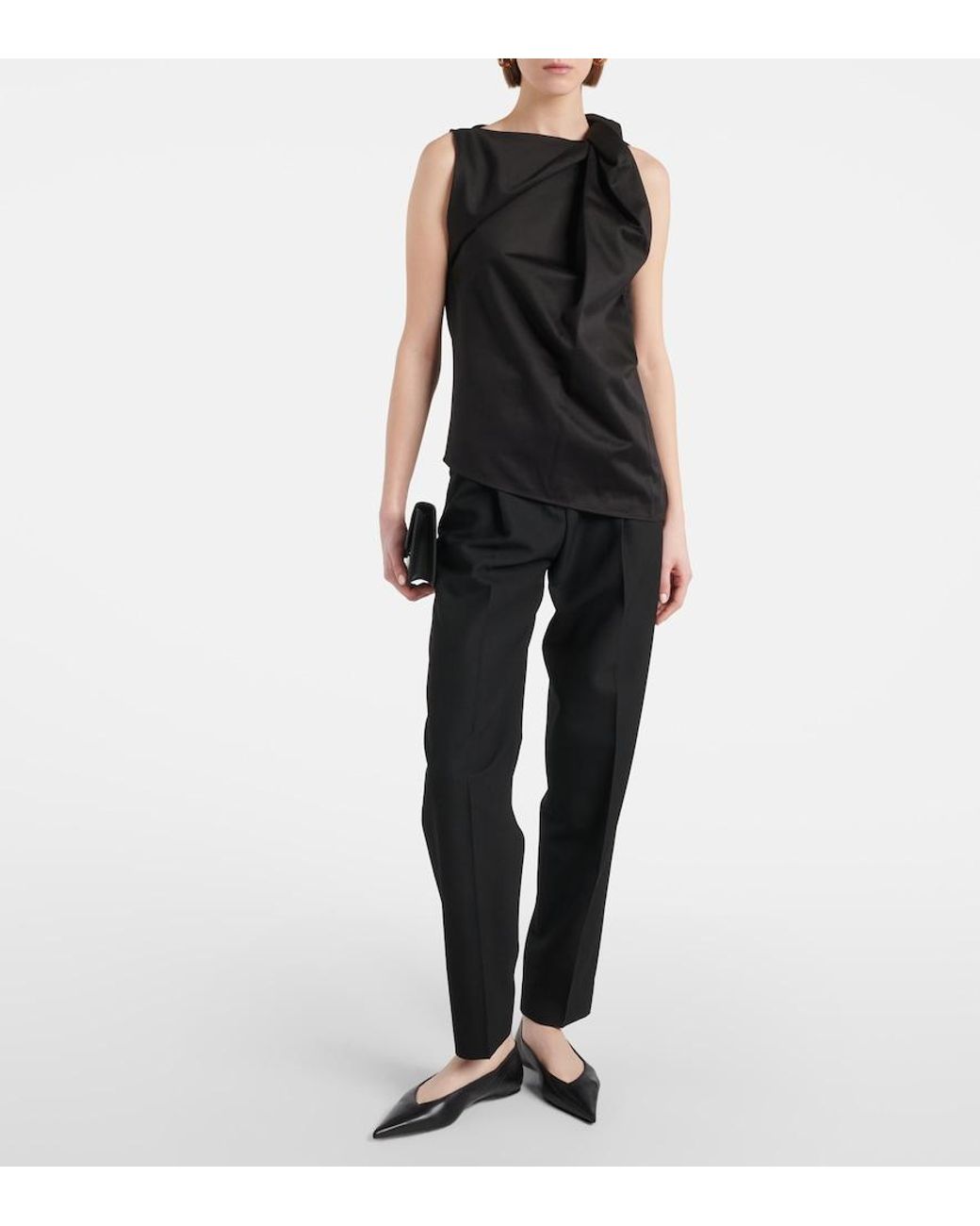 Totême Black Draped Cotton And Linen Top