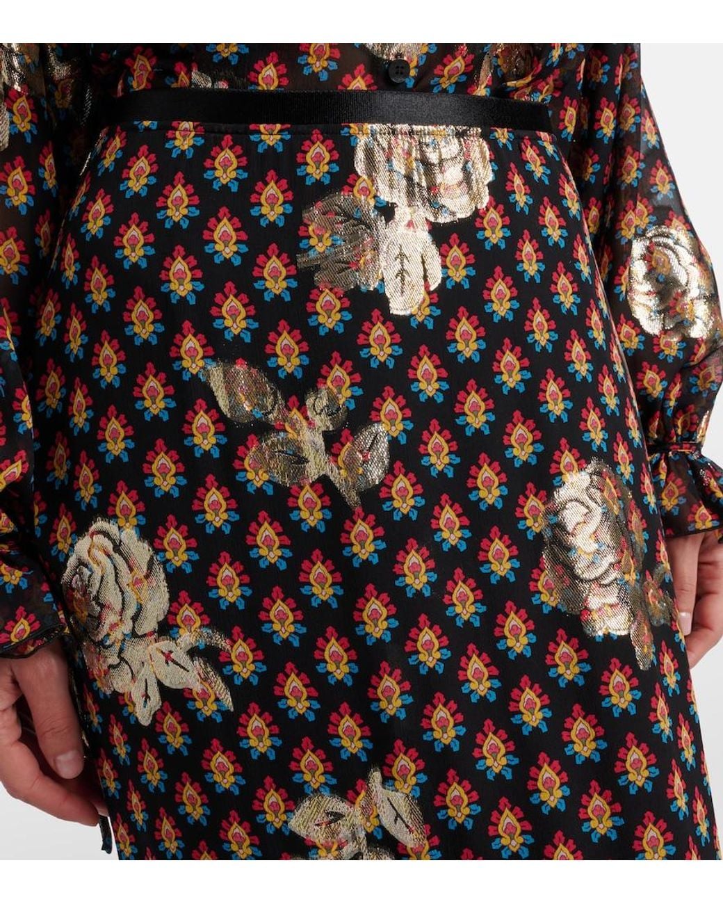 Etro Black Printed Silk-Blend Maxi Skirt