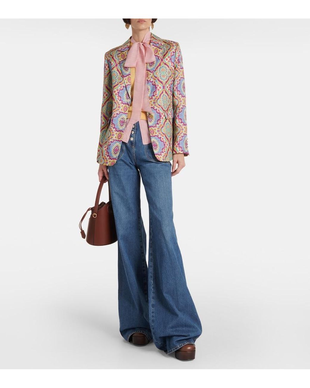 Etro Blue Printed Single-Breasted Silk Blazer