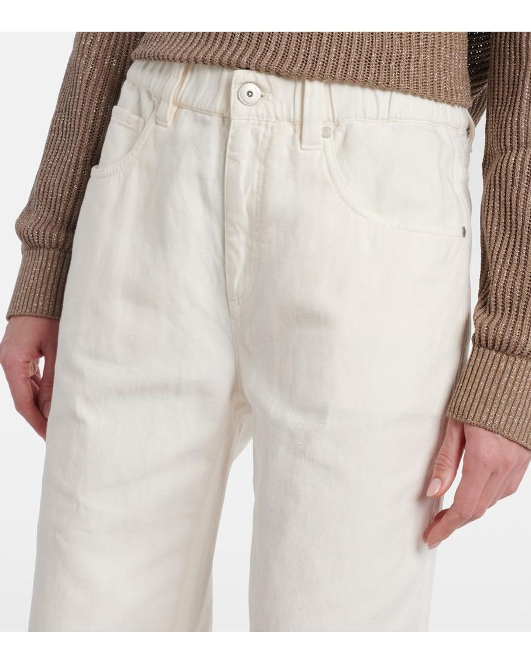Brunello Cucinelli White Cotton And Linen Wide-Leg Pants