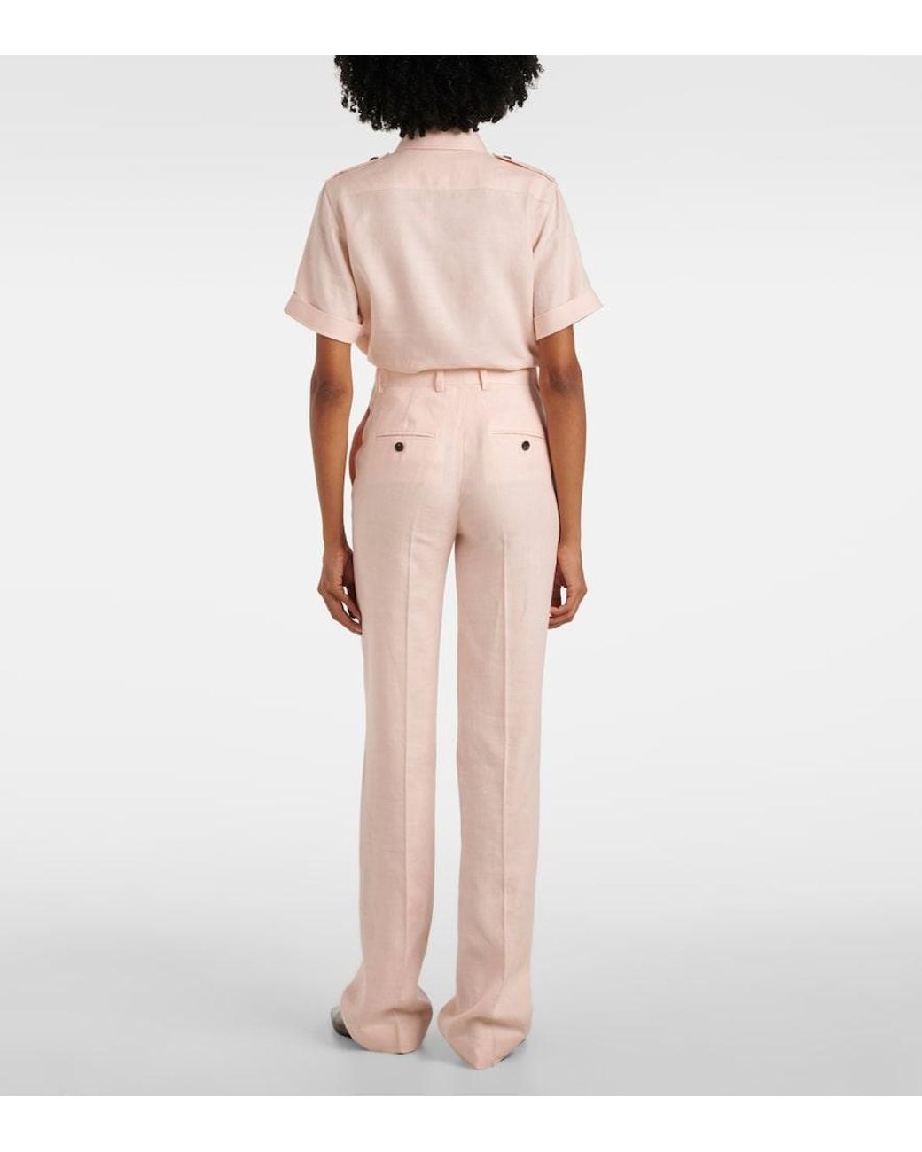 Loro Piana Pink Goldie Linen And Wool Straight Pants