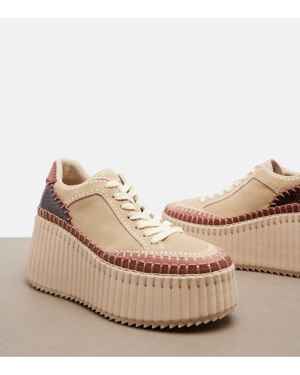 Chloé Natural Nama Suede Platform Sneakers