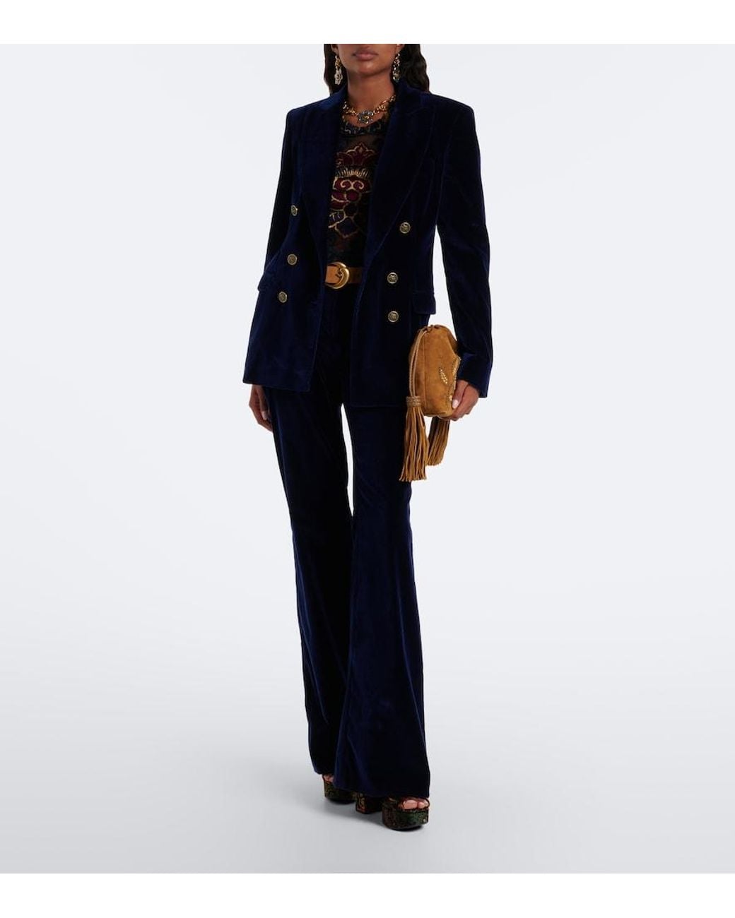 Etro Blue Cotton Velvet Flared Pants
