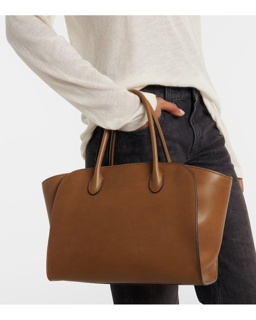 The Row Brown Marlo 12 Leather Tote Bag