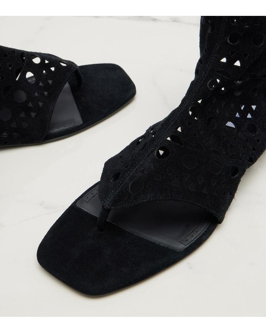 Alaïa Black Neo Vienne Suede Thong Sandals