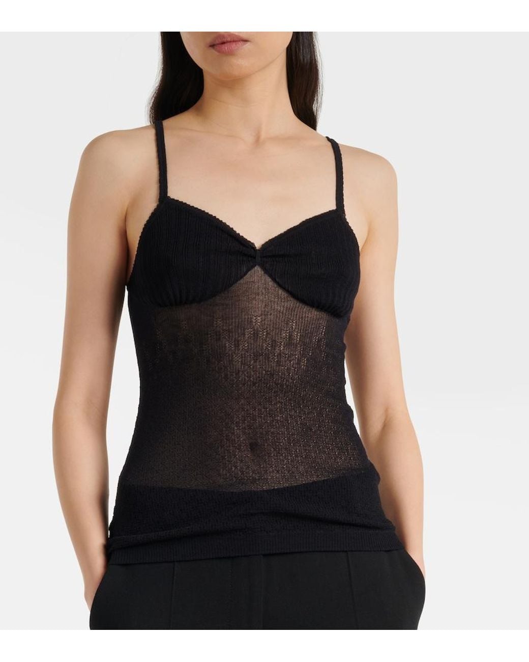 Victoria Beckham Black Knitted Cotton-Blend Camisole