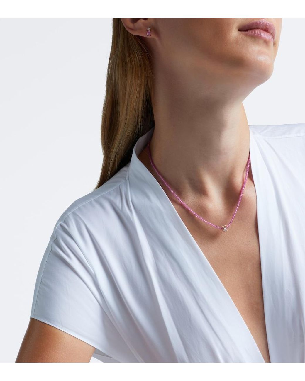 Suzanne Kalan White Infinite 18Kt Rose Beaded Necklace With Spinels And Diamonds