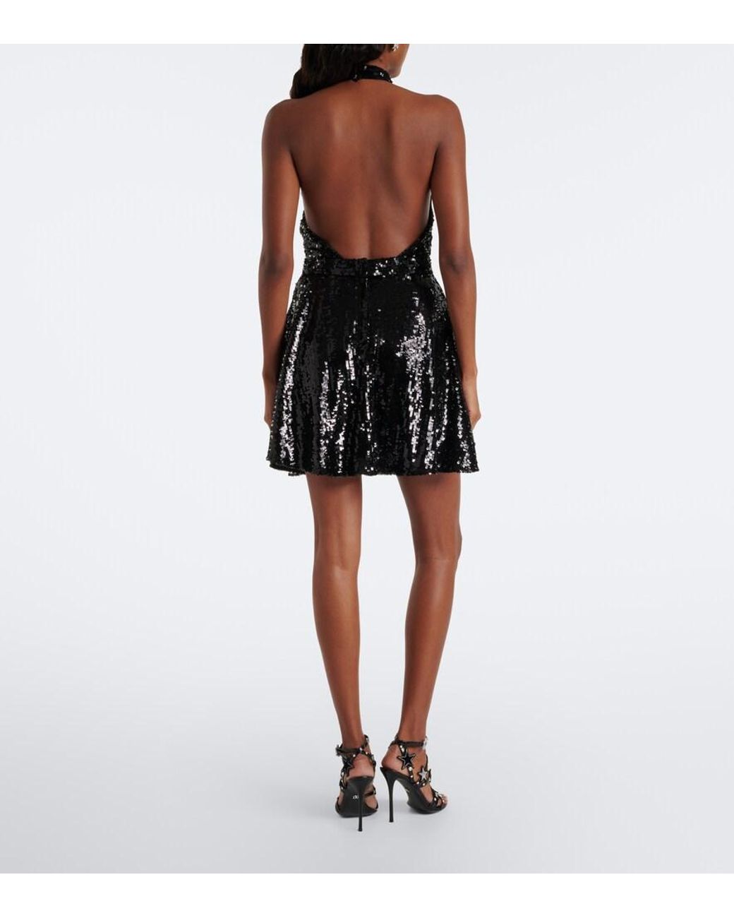 Dolce & Gabbana Black Sequined Halterneck Open-Back Minidress
