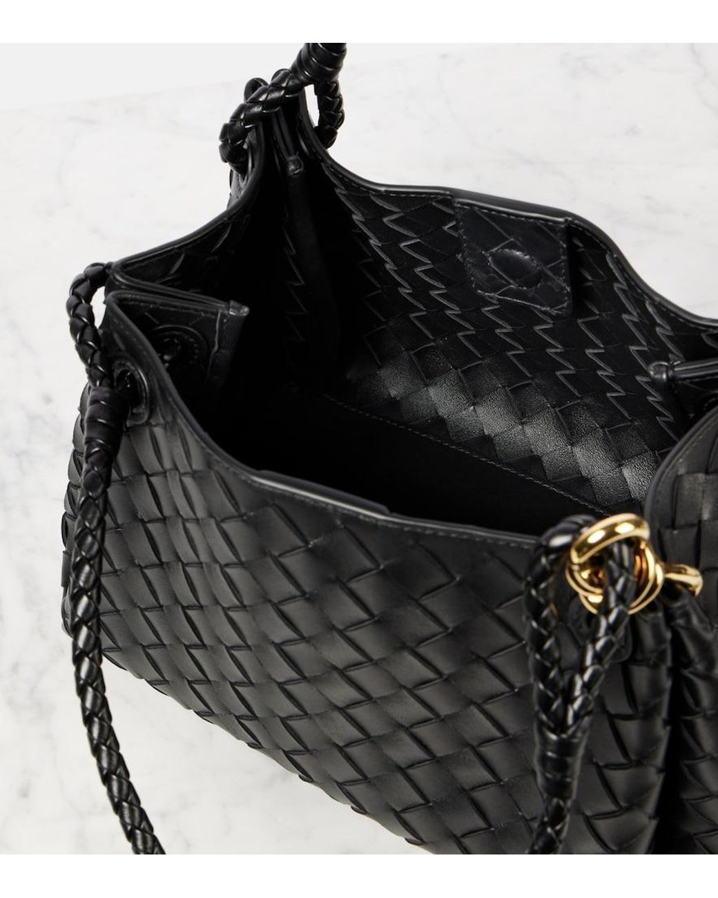 Bottega Veneta Black Parachute Medium Intrecciato Leather Tote Bag