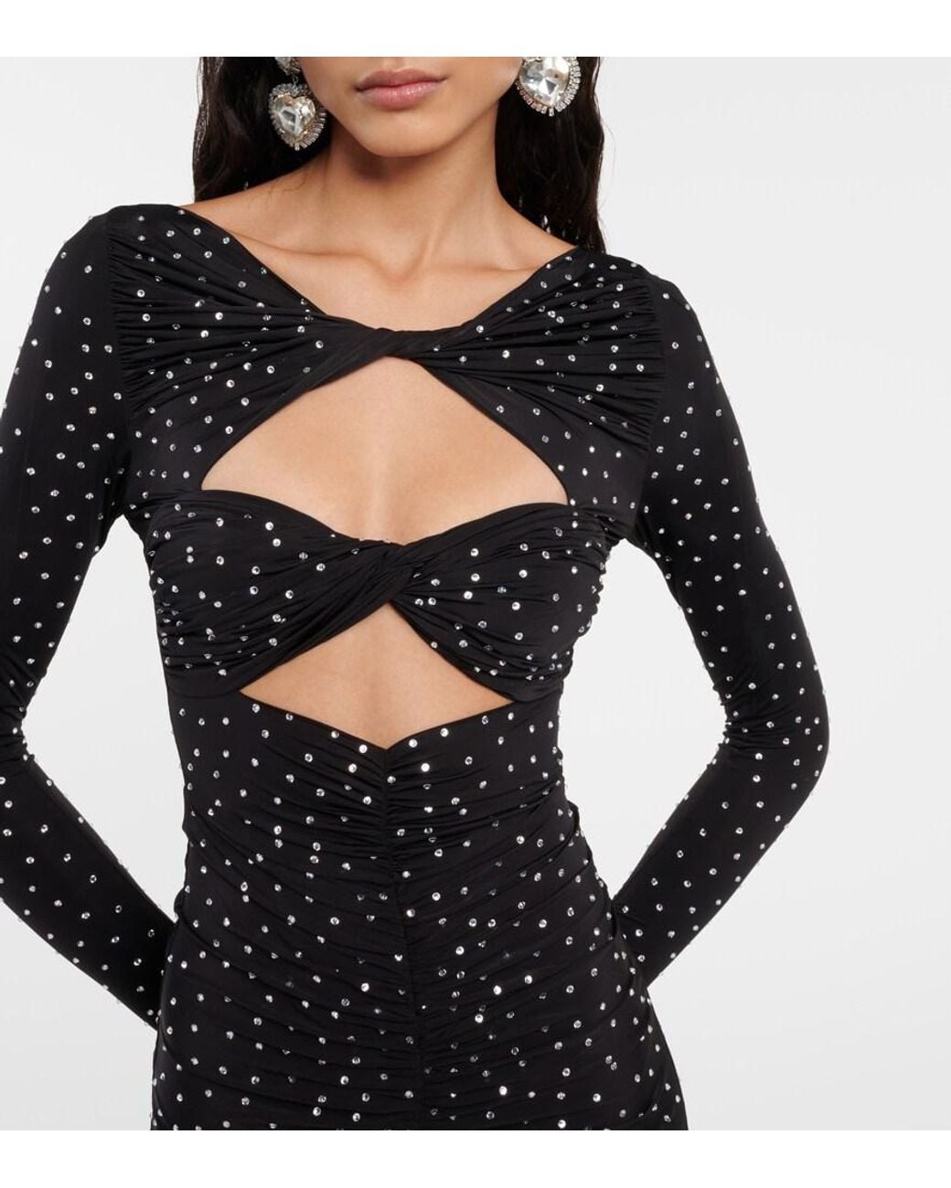 Alex Perry Black Crystal-Embellished Cutout Jersey Midi Dress