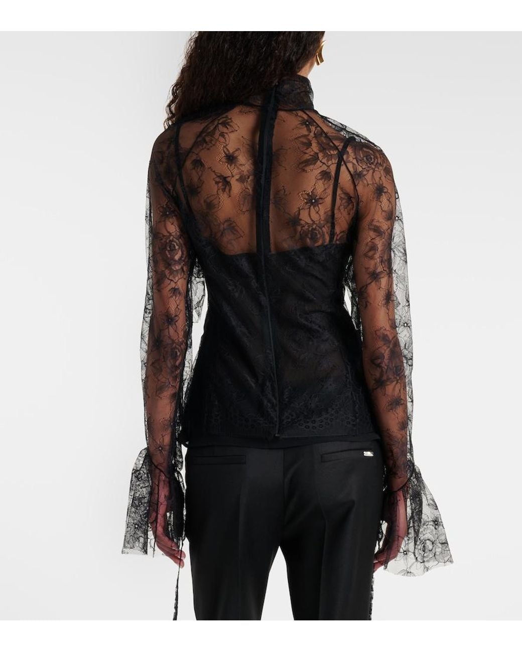 Blumarine Black Ruffled Sheer Lace Blouse