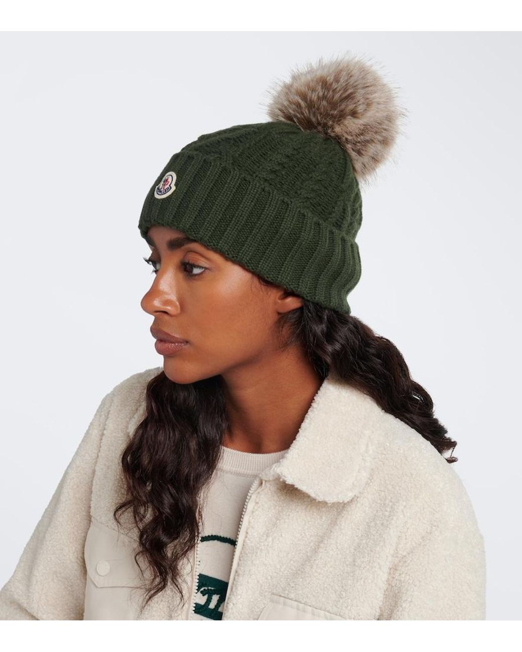 Moncler Green Cable-Knit Wool And Cashmere Beanie