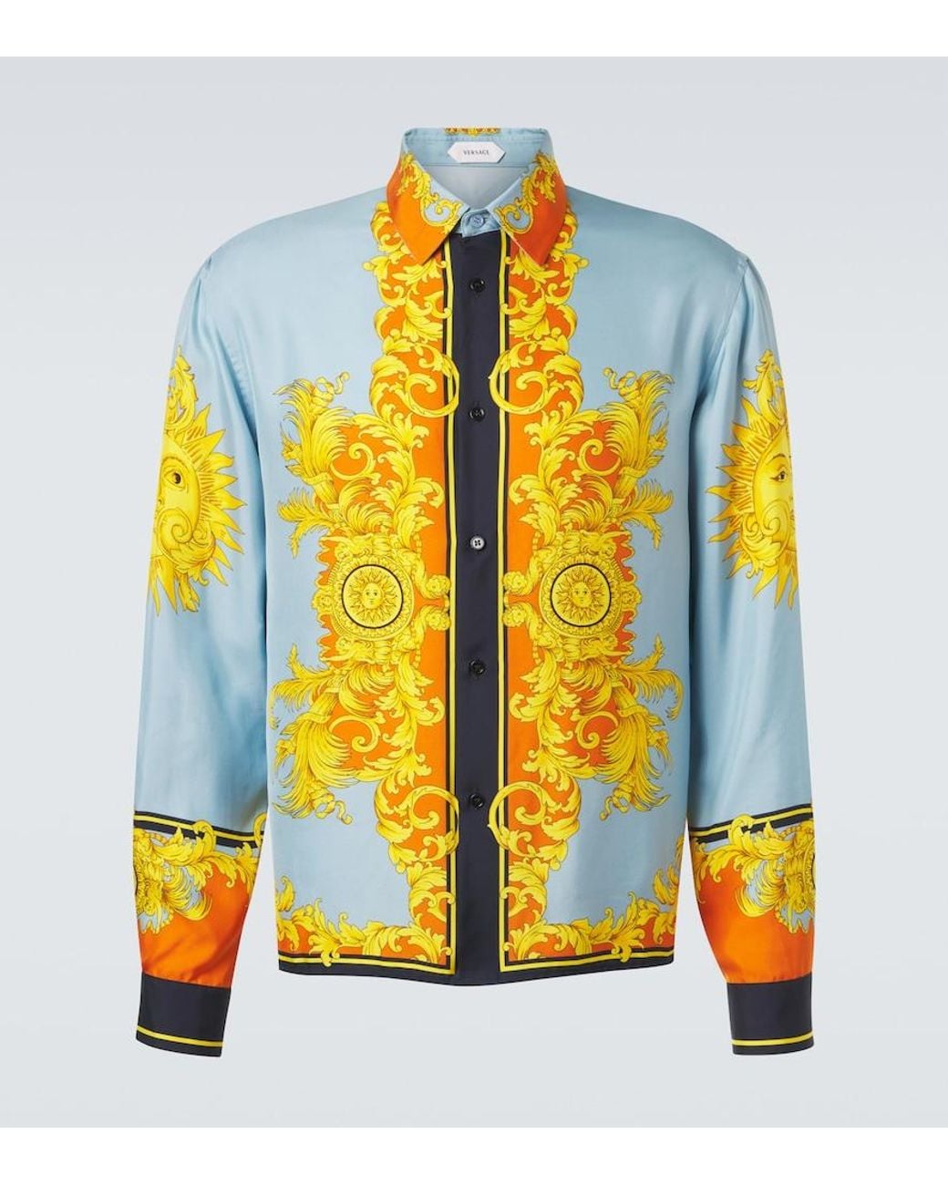 Versace Blue Printed Silk Shirt for men