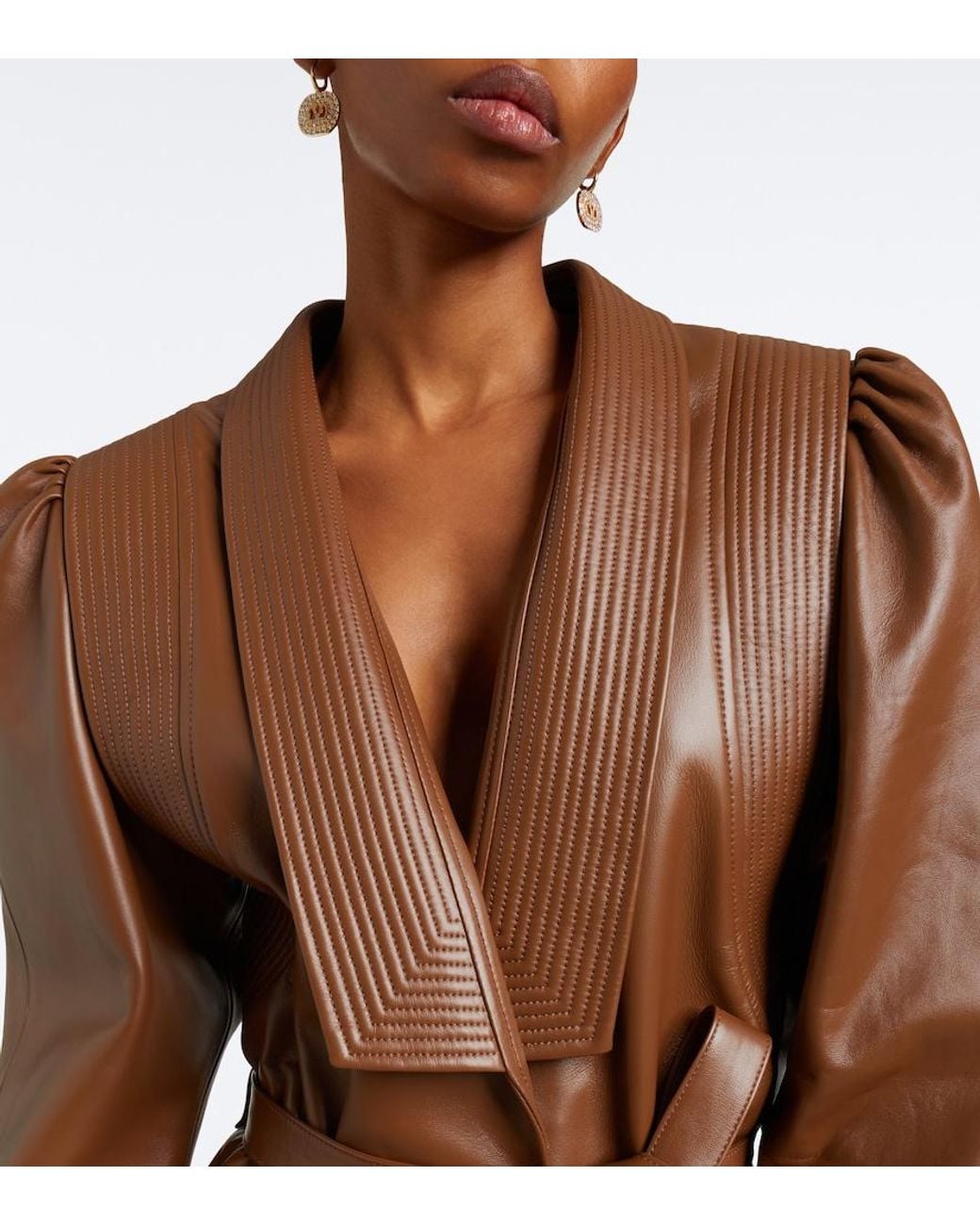 Valentino Garavani Brown Belted Leather Jacket