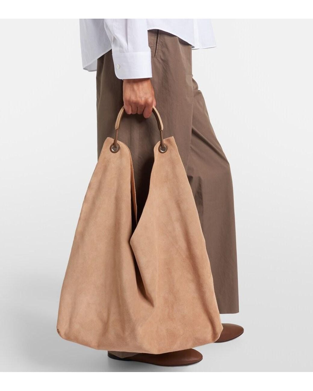 The Row Natural Schultertasche Bindle Three Aus Veloursleder