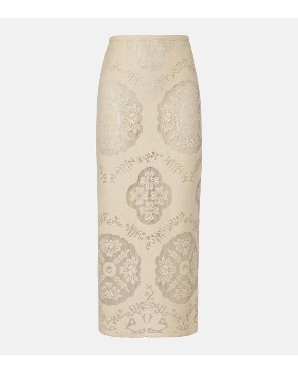 Valentino Garavani Natural Floral Cotton-Blend Midi Skirt