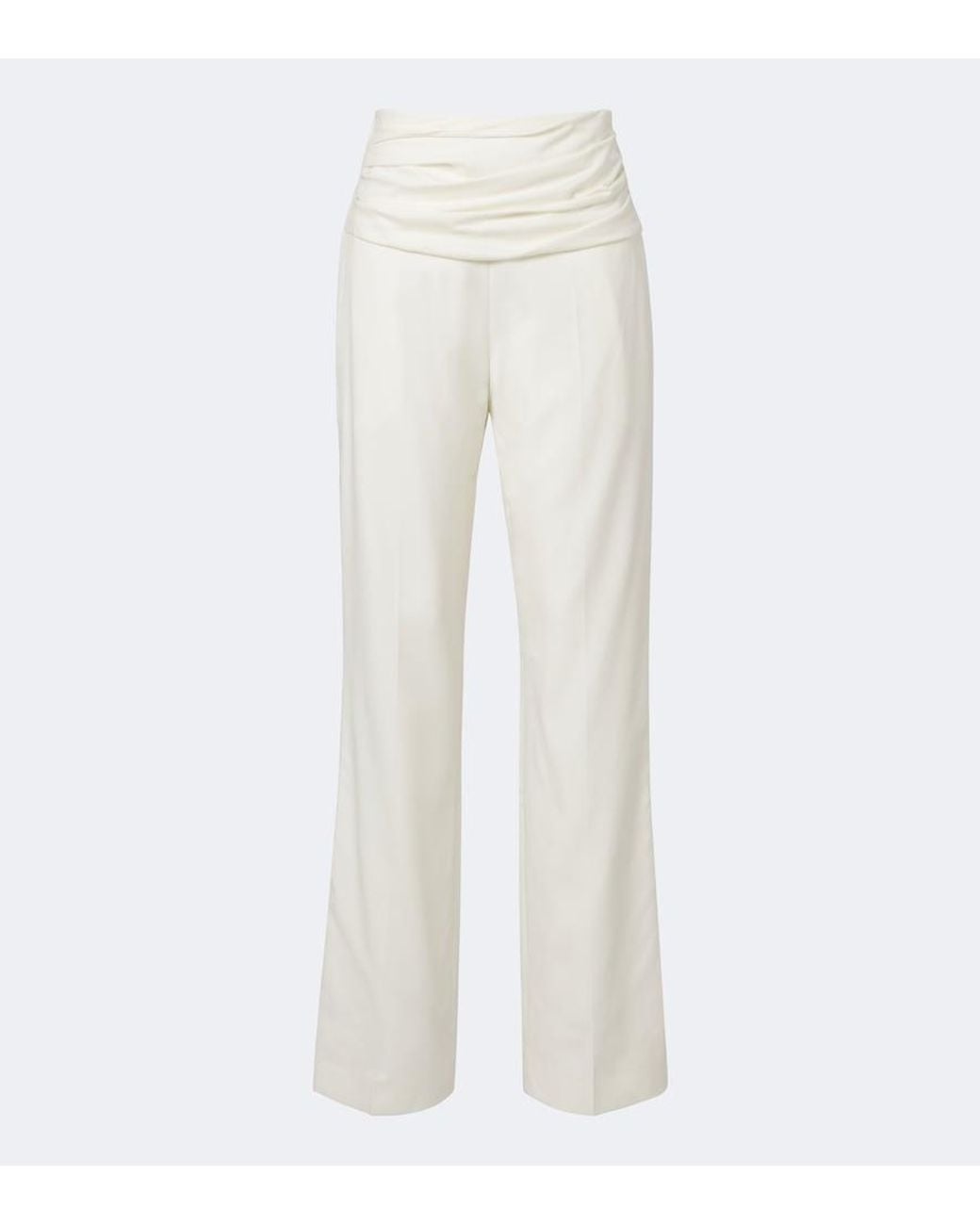 TOVE White Albertine Ruched Virgin Wool Wide-Leg Pants