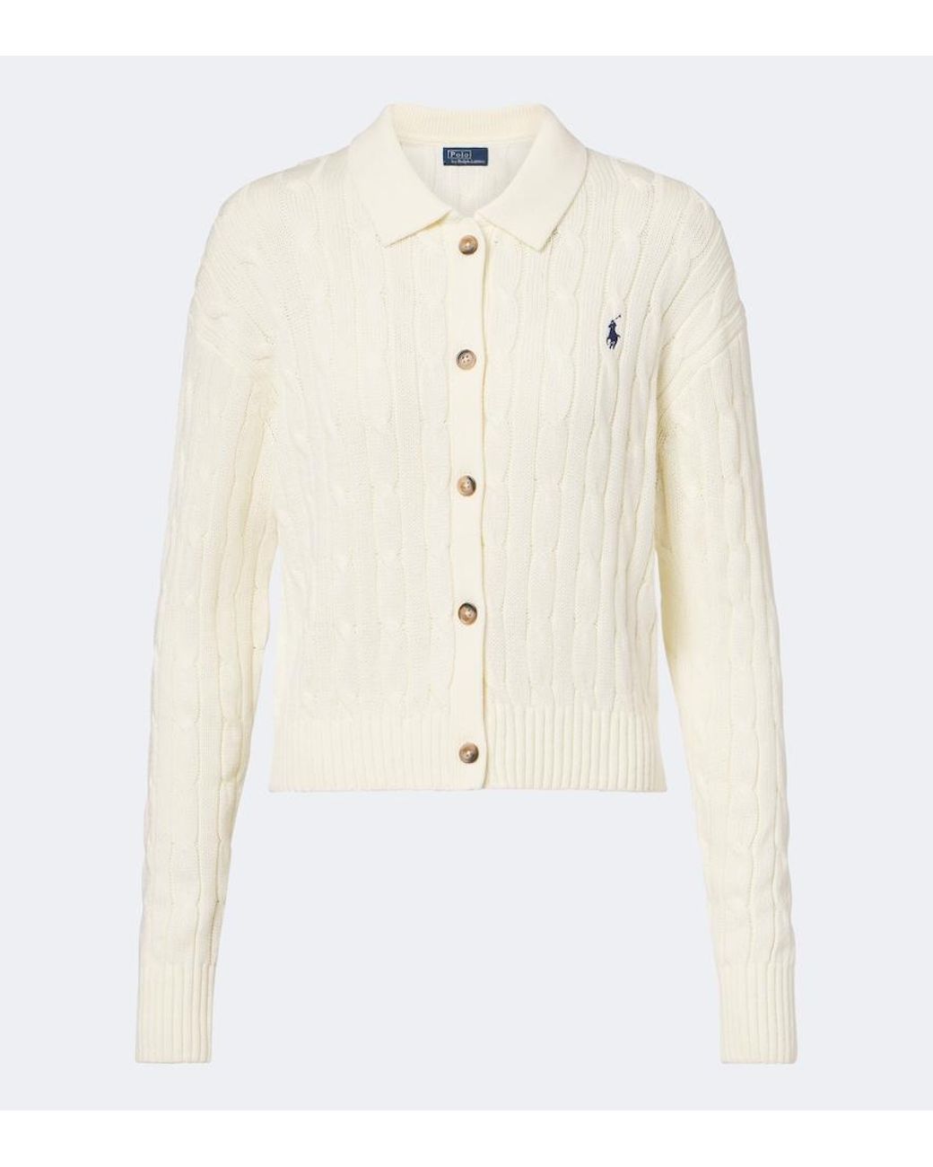 Polo Ralph Lauren White Cable-Knit Cotton Cardigan