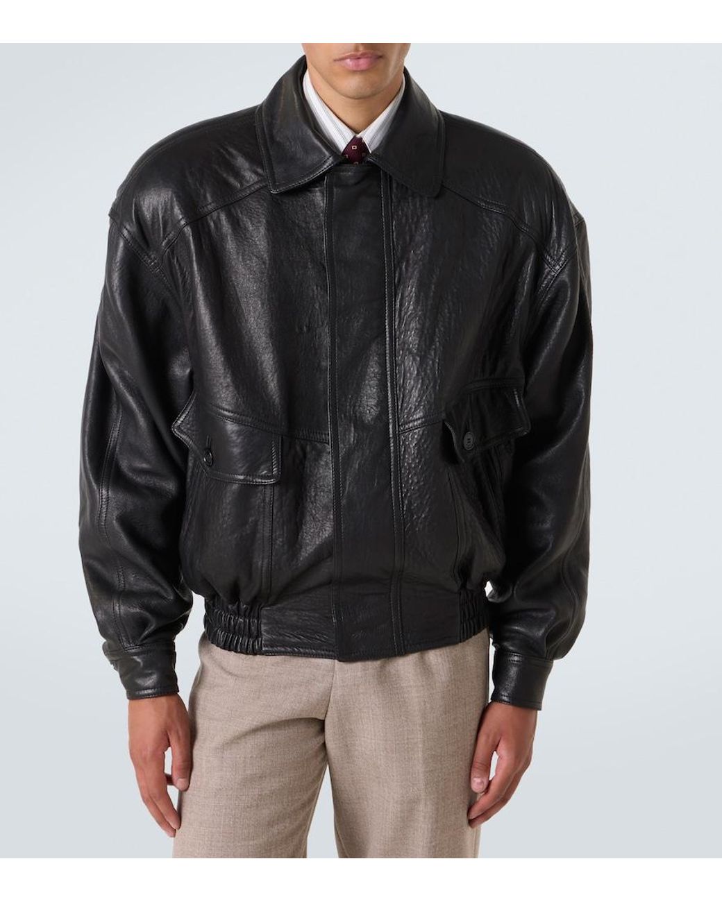 Saint Laurent Black Leather Bomber Jacket for men
