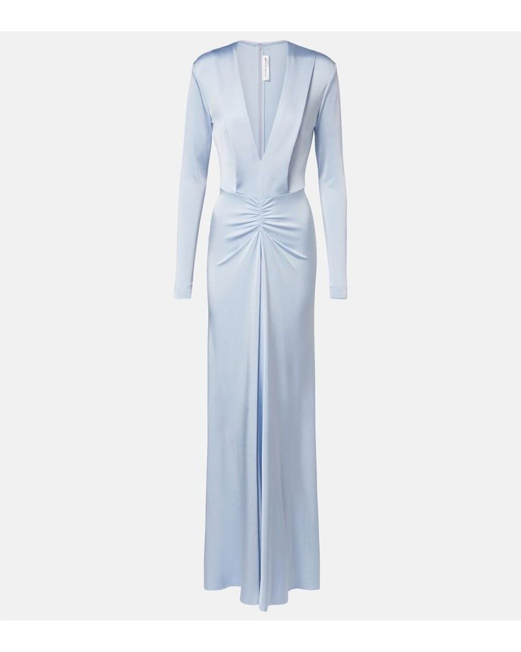 Victoria Beckham Blue Gathered Jersey Gown