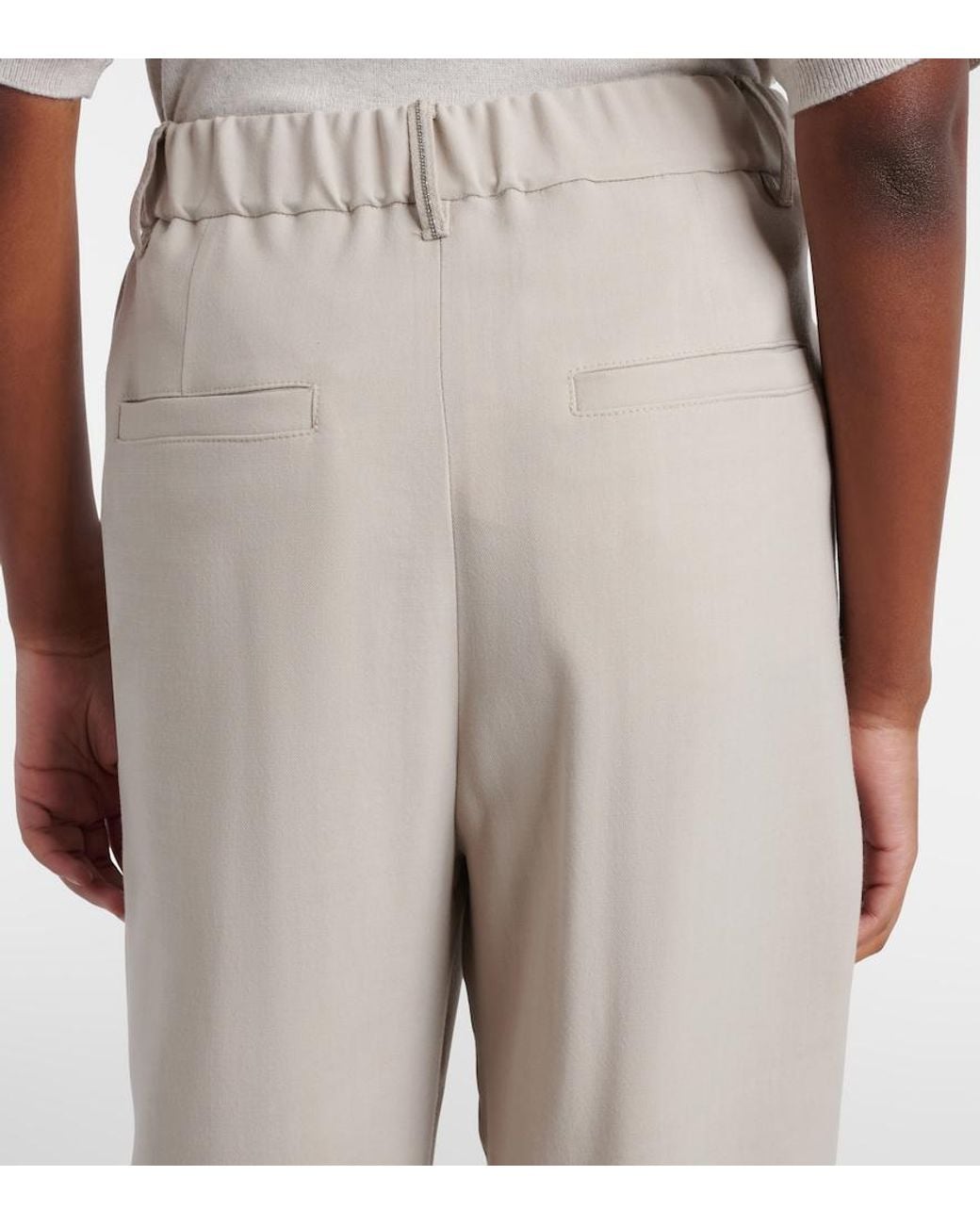 Brunello Cucinelli Natural Monili Wool-Blend Wide-Leg Pants