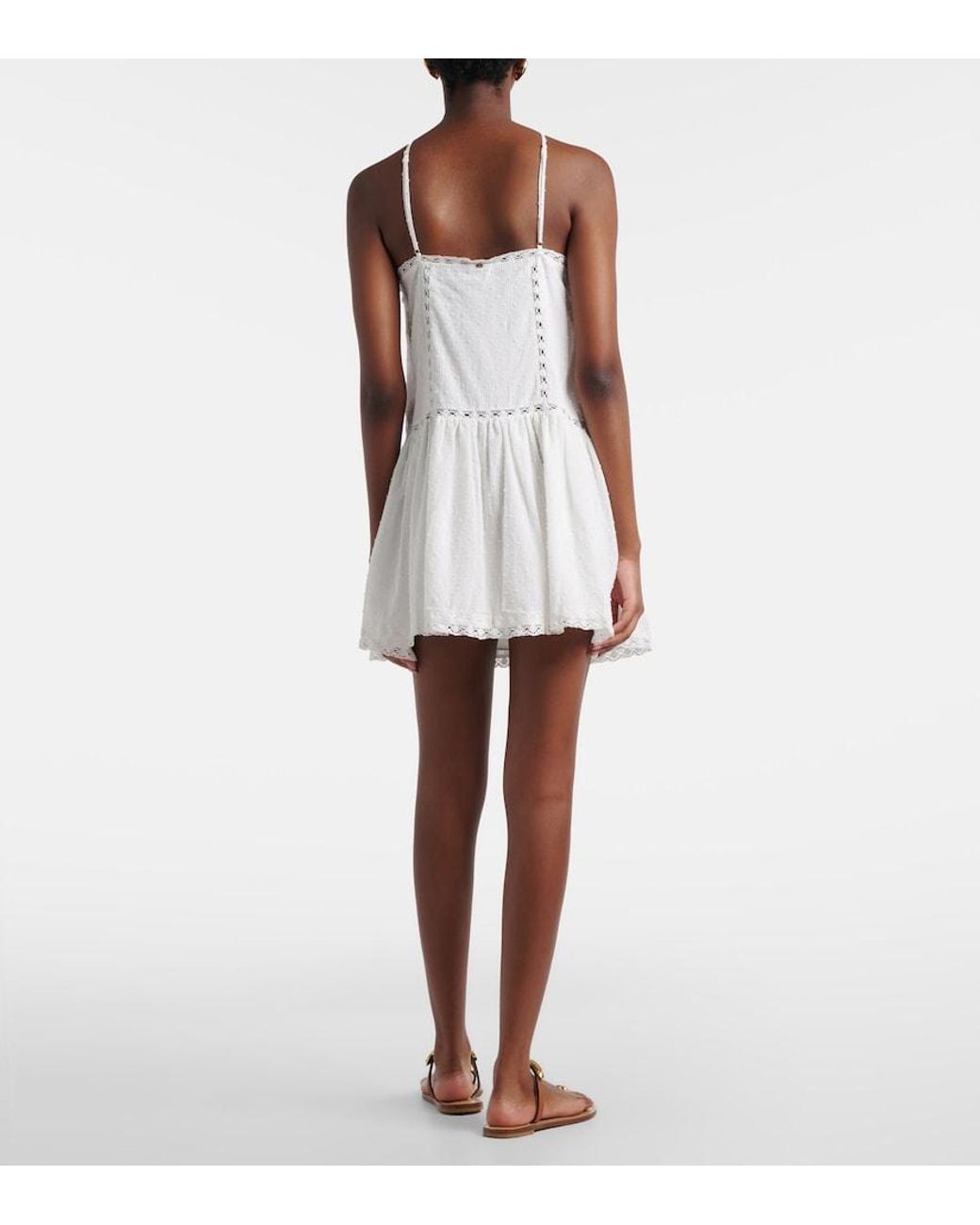 Poupette White Nora Lace-Trimmed Halterneck Cotton Minidress